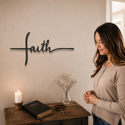 Faith Cross Script Metal Wall Art – Christian Metal Wall Decor Sign