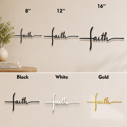 Faith Cross Script Metal Wall Art – Christian Metal Wall Decor Sign