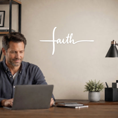 Faith Cross Script Metal Wall Art – Christian Metal Wall Decor Sign