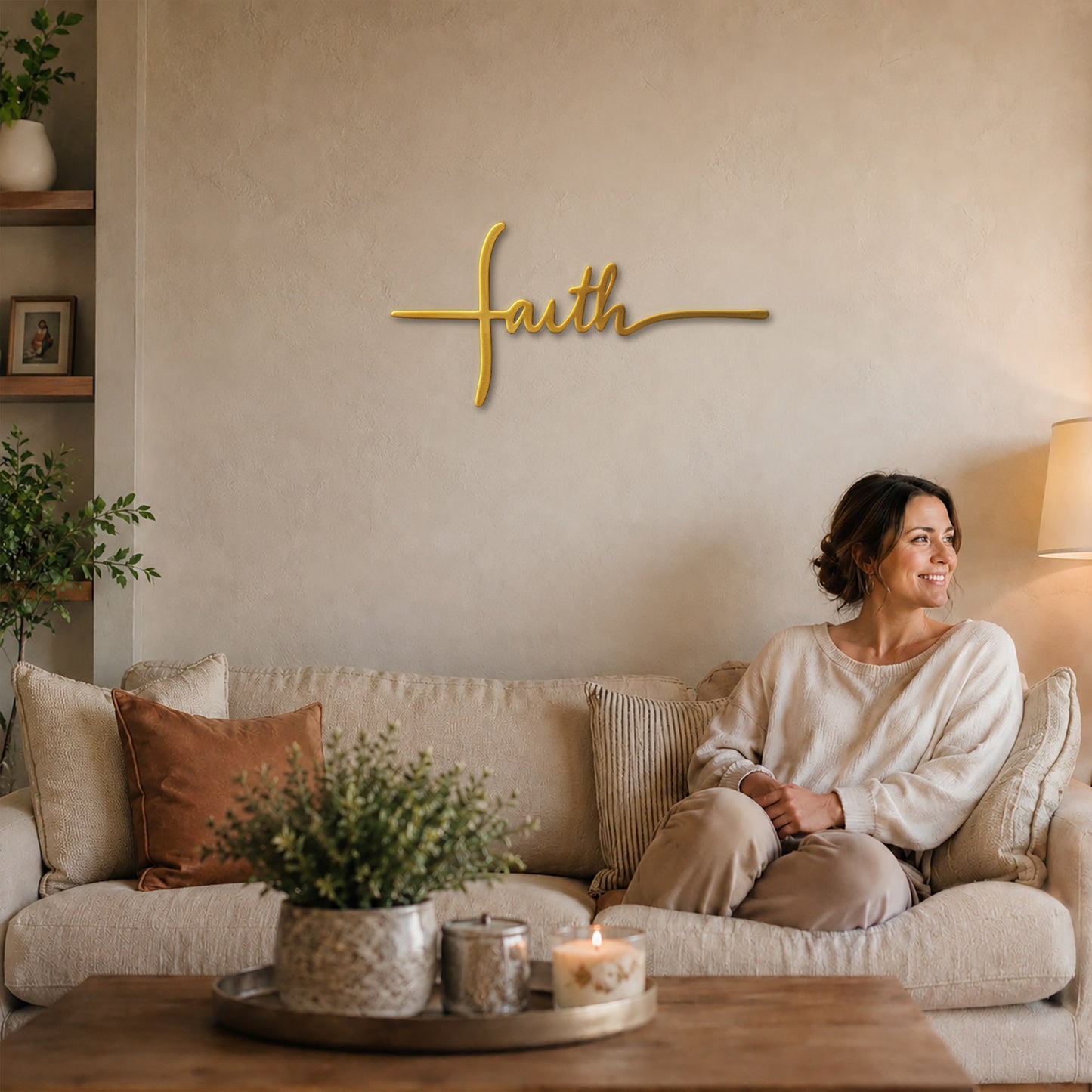 Faith Cross Script Metal Wall Art – Christian Metal Wall Decor Sign