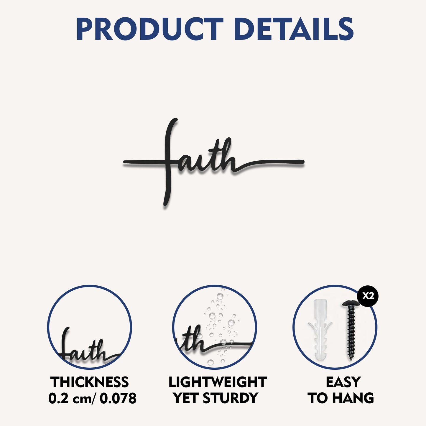Faith Cross Script Metal Wall Art – Christian Metal Wall Decor Sign