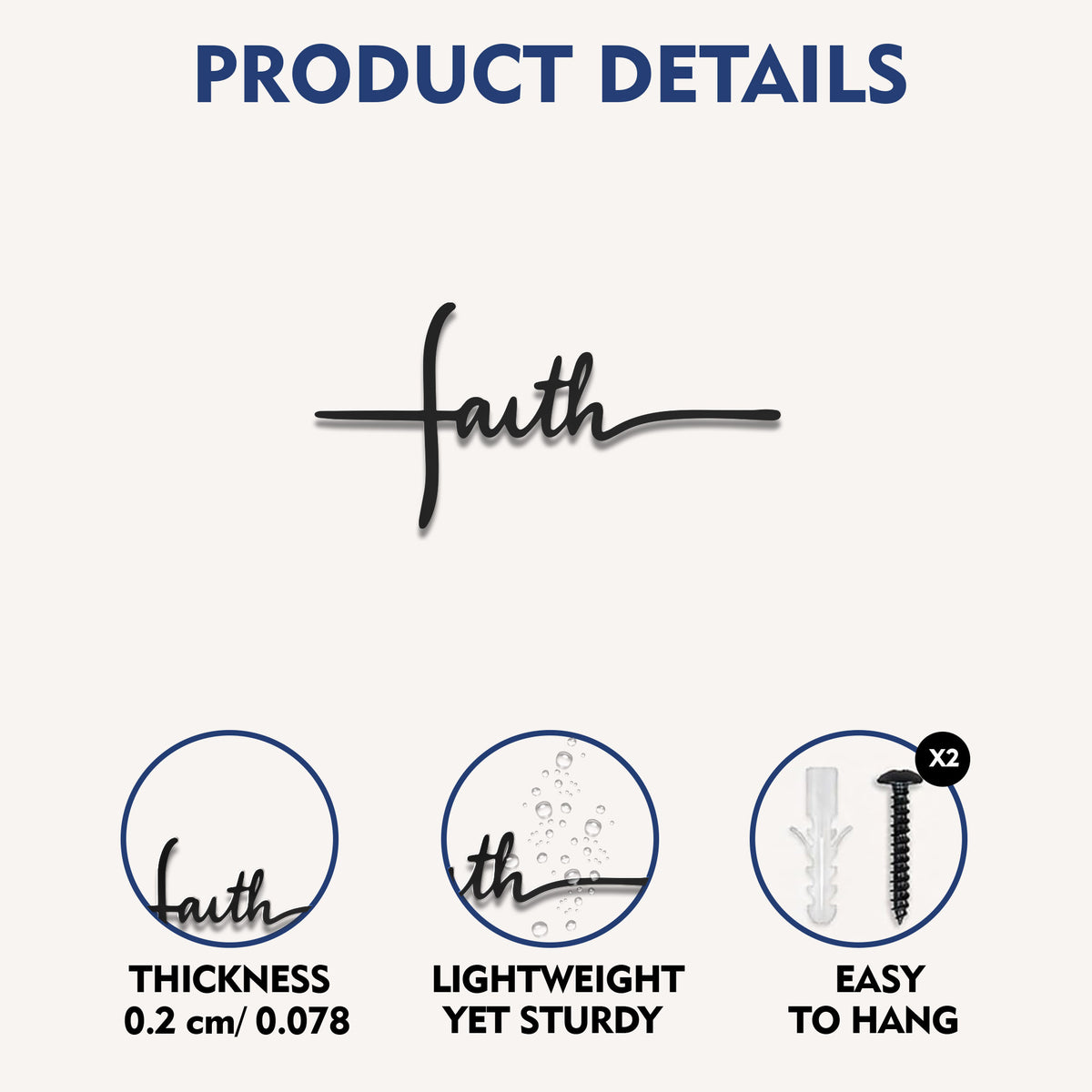 Faith Cross Script Metal Wall Art – Christian Metal Wall Decor Sign