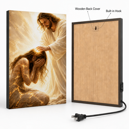 LED Jesus Healing Touch Canvas/Mica – Christian Wall Art with Hidden Backlight