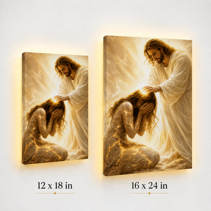 LED Jesus Healing Touch Canvas/Mica – Christian Wall Art with Hidden Backlight