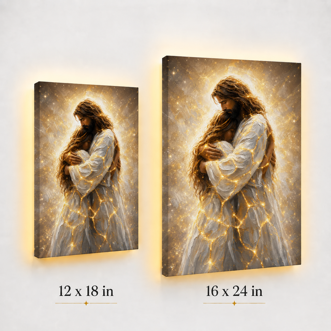 LED Jesus Embrace of Healing Canvas/Mica – Christian Wall Art with Hidden Backlight