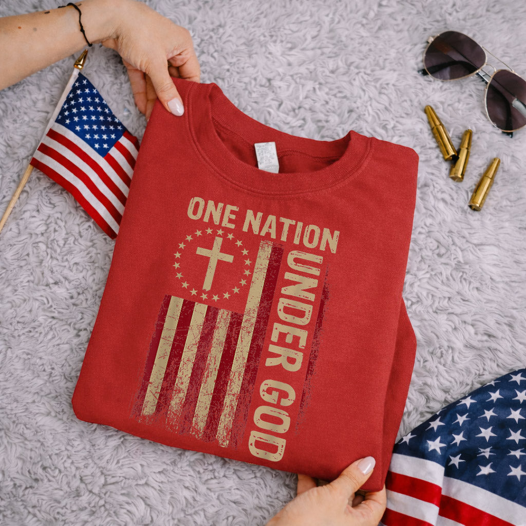 One Nation Under God Flag Cross – Faith & Freedom – Unisex Tshirt Gildan / Tshirt Comfort / V-neck/ Hoodie / Sweatshirt