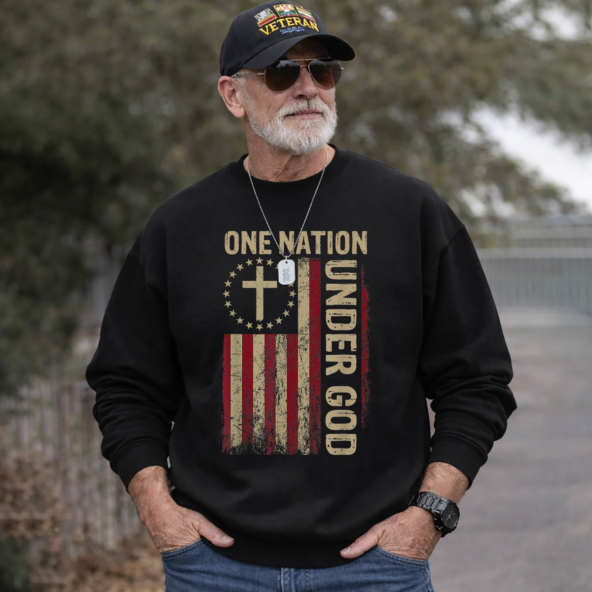One Nation Under God Flag Cross – Faith & Freedom – Unisex Tshirt Gildan / Tshirt Comfort / V-neck/ Hoodie / Sweatshirt