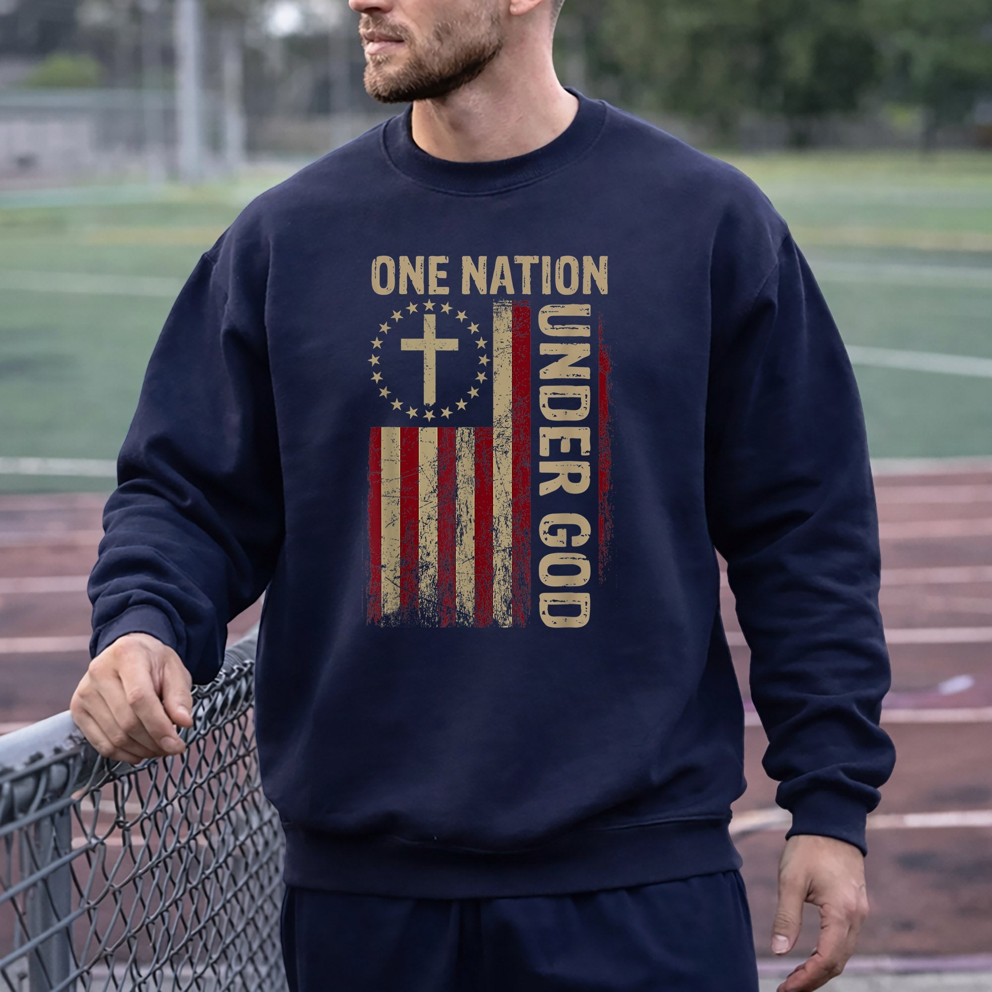 One Nation Under God Flag Cross – Faith & Freedom – Unisex Tshirt Gildan / Tshirt Comfort / V-neck/ Hoodie / Sweatshirt