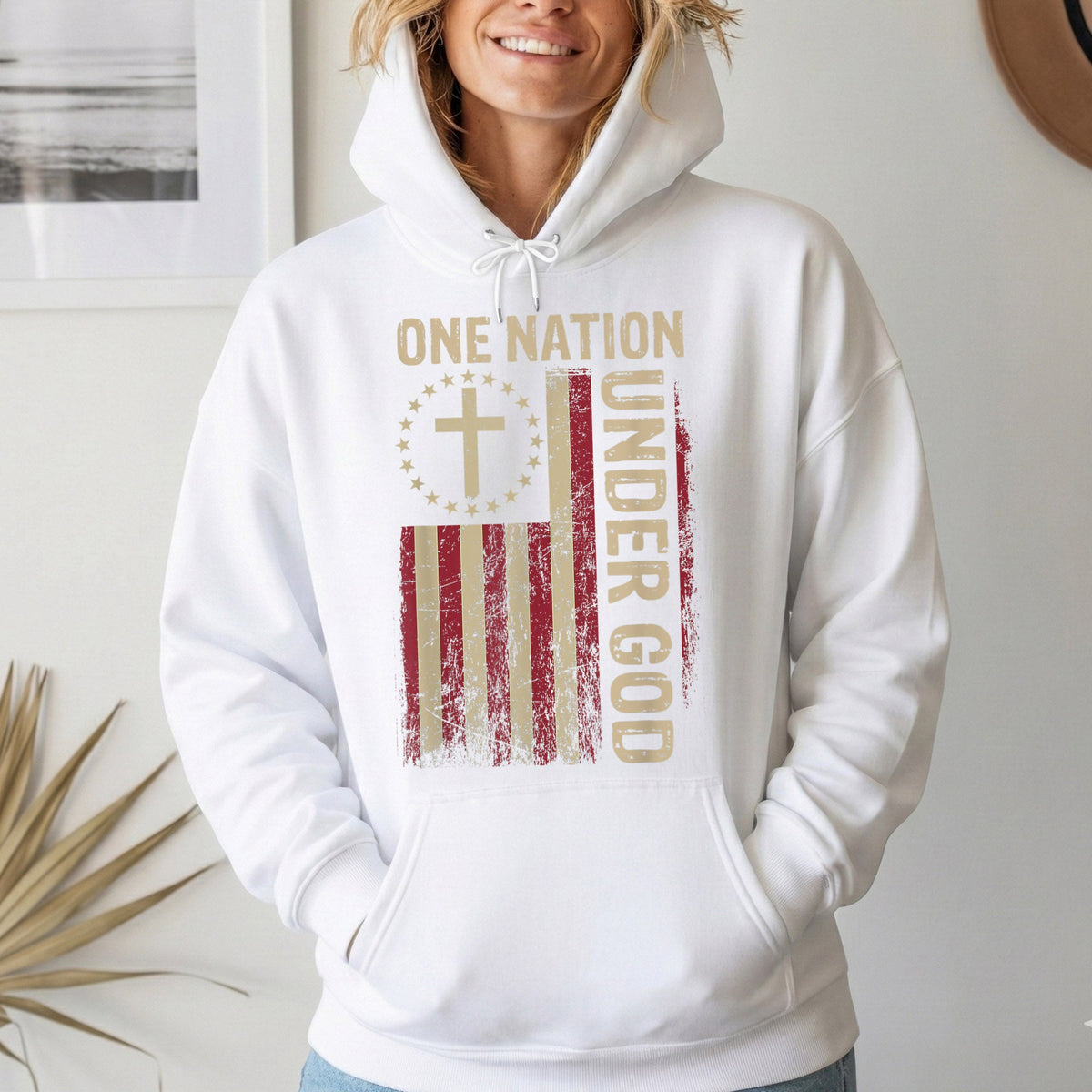 One Nation Under God Flag Cross – Faith & Freedom – Unisex Tshirt Gildan / Tshirt Comfort / V-neck/ Hoodie / Sweatshirt