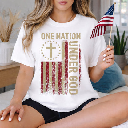 One Nation Under God Flag Cross – Faith & Freedom – Unisex Tshirt Gildan / Tshirt Comfort / V-neck/ Hoodie / Sweatshirt