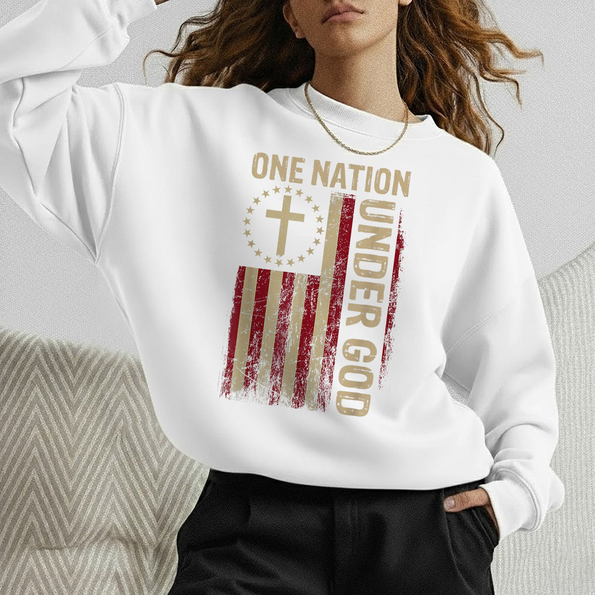 One Nation Under God Flag Cross – Faith & Freedom – Unisex Tshirt Gildan / Tshirt Comfort / V-neck/ Hoodie / Sweatshirt