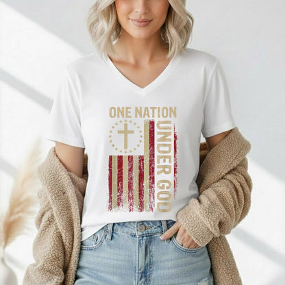 One Nation Under God Flag Cross – Faith & Freedom – Unisex Tshirt Gildan / Tshirt Comfort / V-neck/ Hoodie / Sweatshirt