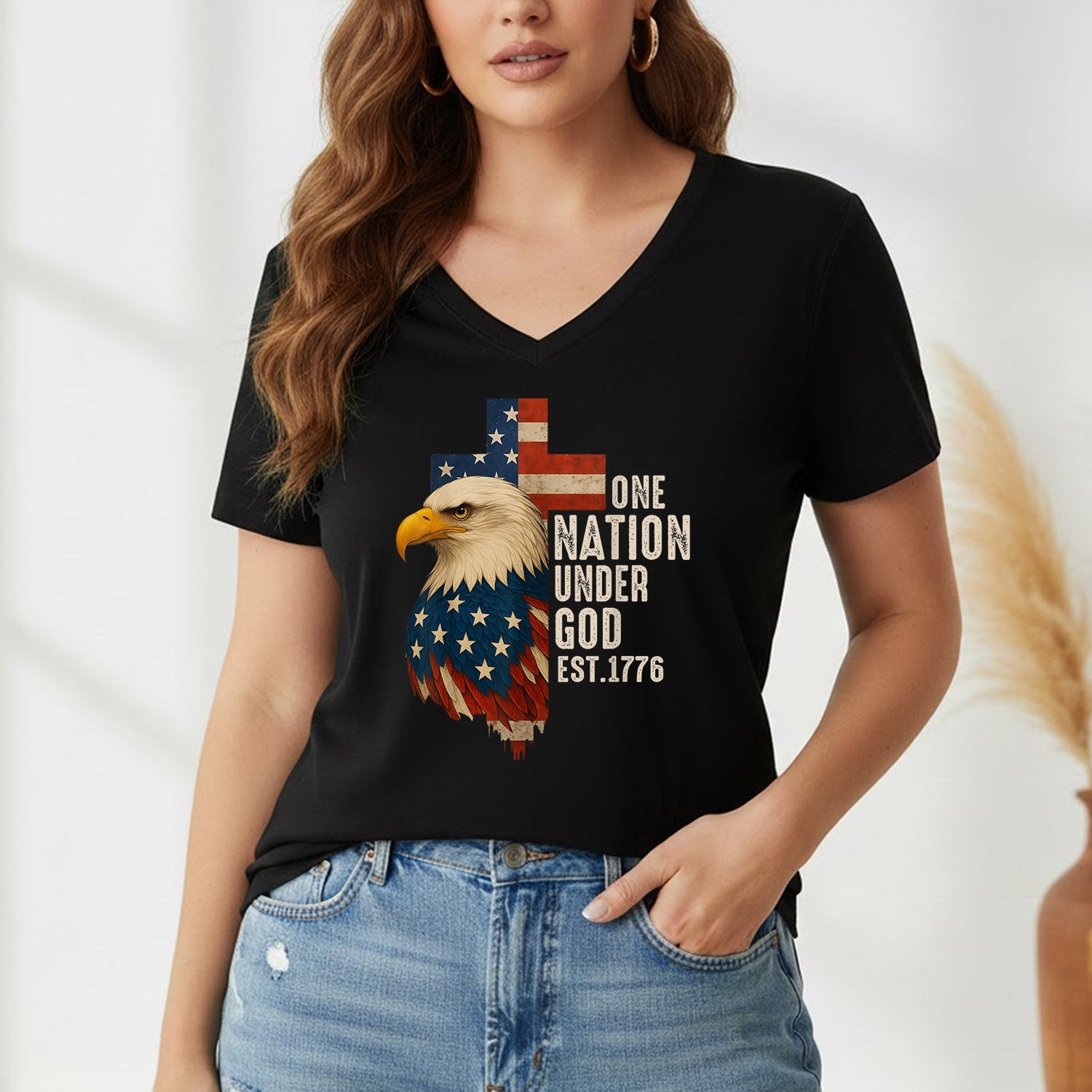 One Nation Under God Est 1776 – Faith & Freedom – Unisex Tshirt Gildan / Tshirt Comfort / V-neck/ Hoodie / Sweatshirt