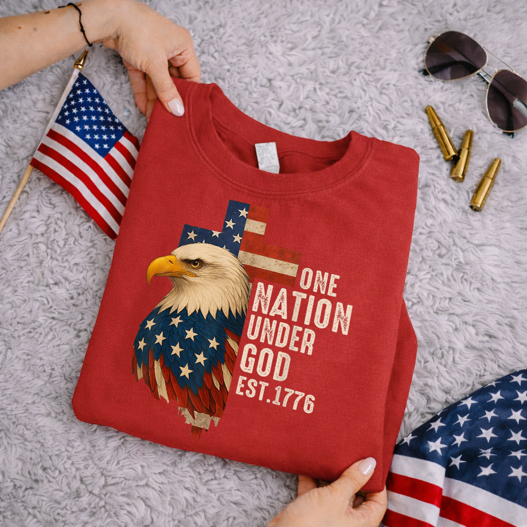 One Nation Under God Est 1776 – Faith & Freedom – Unisex Tshirt Gildan / Tshirt Comfort / V-neck/ Hoodie / Sweatshirt