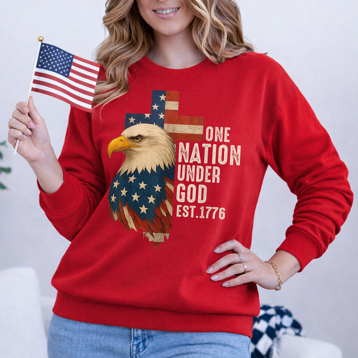 One Nation Under God Est 1776 – Faith & Freedom – Unisex Tshirt Gildan / Tshirt Comfort / V-neck/ Hoodie / Sweatshirt