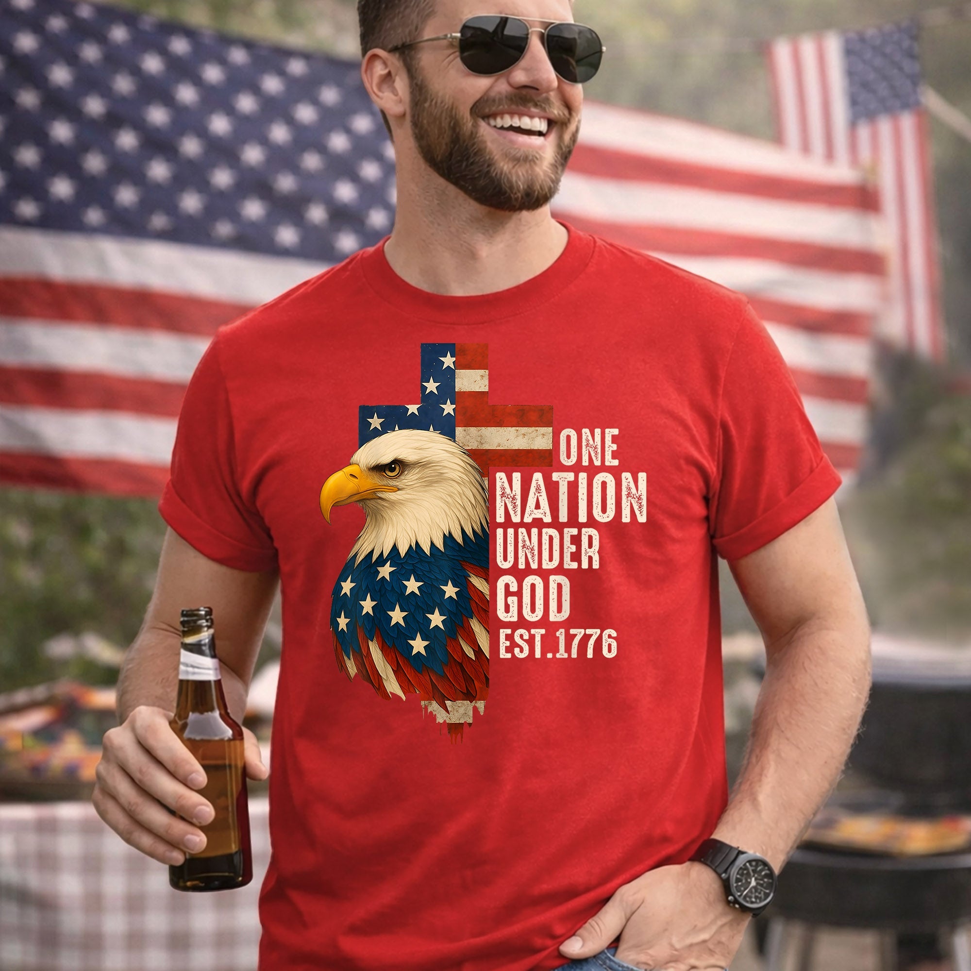 One Nation Under God Est 1776 – Faith & Freedom – Unisex Tshirt Gildan / Tshirt Comfort / V-neck/ Hoodie / Sweatshirt