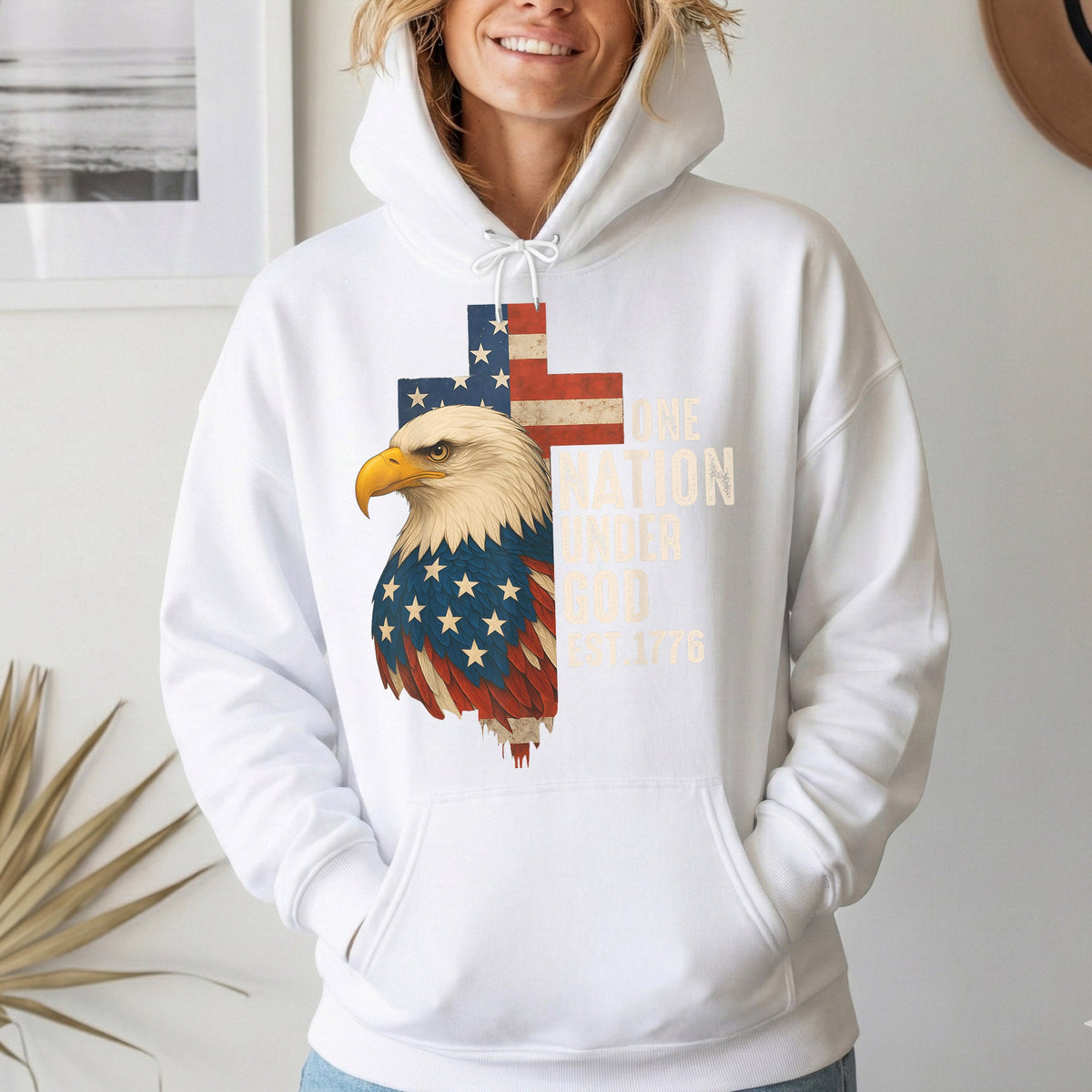 One Nation Under God Est 1776 – Faith & Freedom – Unisex Tshirt Gildan / Tshirt Comfort / V-neck/ Hoodie / Sweatshirt