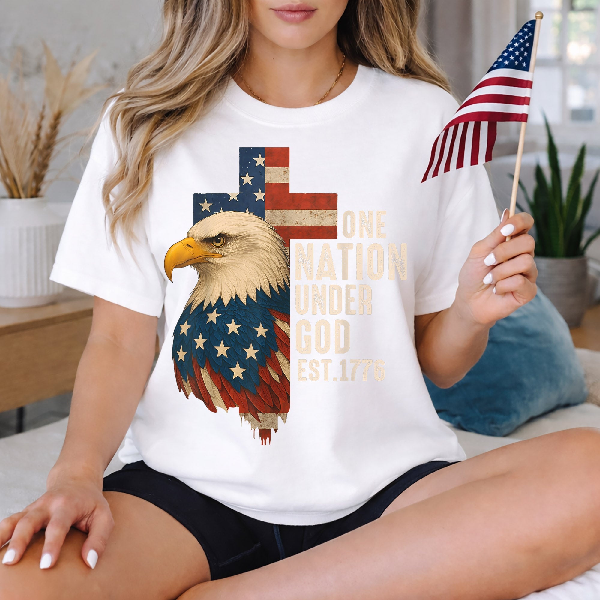 One Nation Under God Est 1776 – Faith & Freedom – Unisex Tshirt Gildan / Tshirt Comfort / V-neck/ Hoodie / Sweatshirt