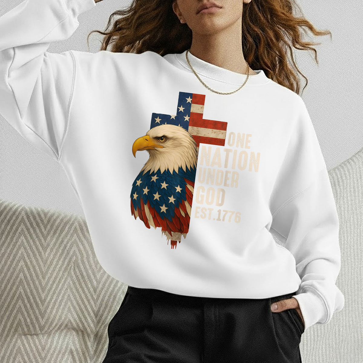 One Nation Under God Est 1776 – Faith & Freedom – Unisex Tshirt Gildan / Tshirt Comfort / V-neck/ Hoodie / Sweatshirt