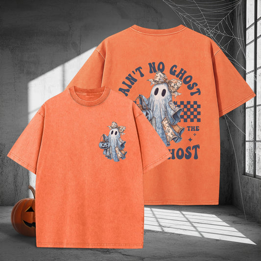 Ain't No Ghost Like The Ghost Denim Jacket Washed 100% Cotton Two Sides Halloween T-Shirt Trendy Spooky Tee