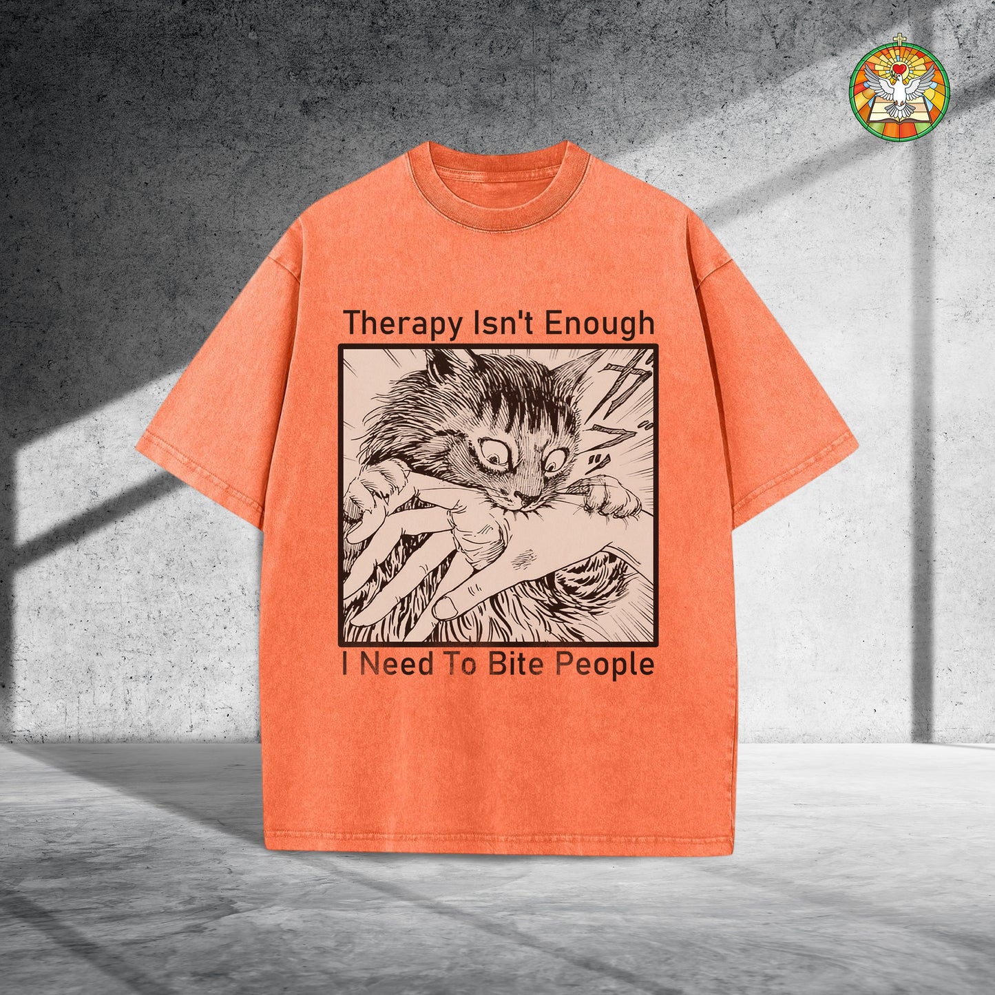 Therapy Isn't Enough I Need To Bite People Unisex Vintage Washed T-Shirt - Dark Humor Mental Health Declaration