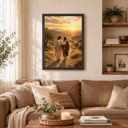 Walking The Road With Jesus Christian Wall Art Poster/Canvas