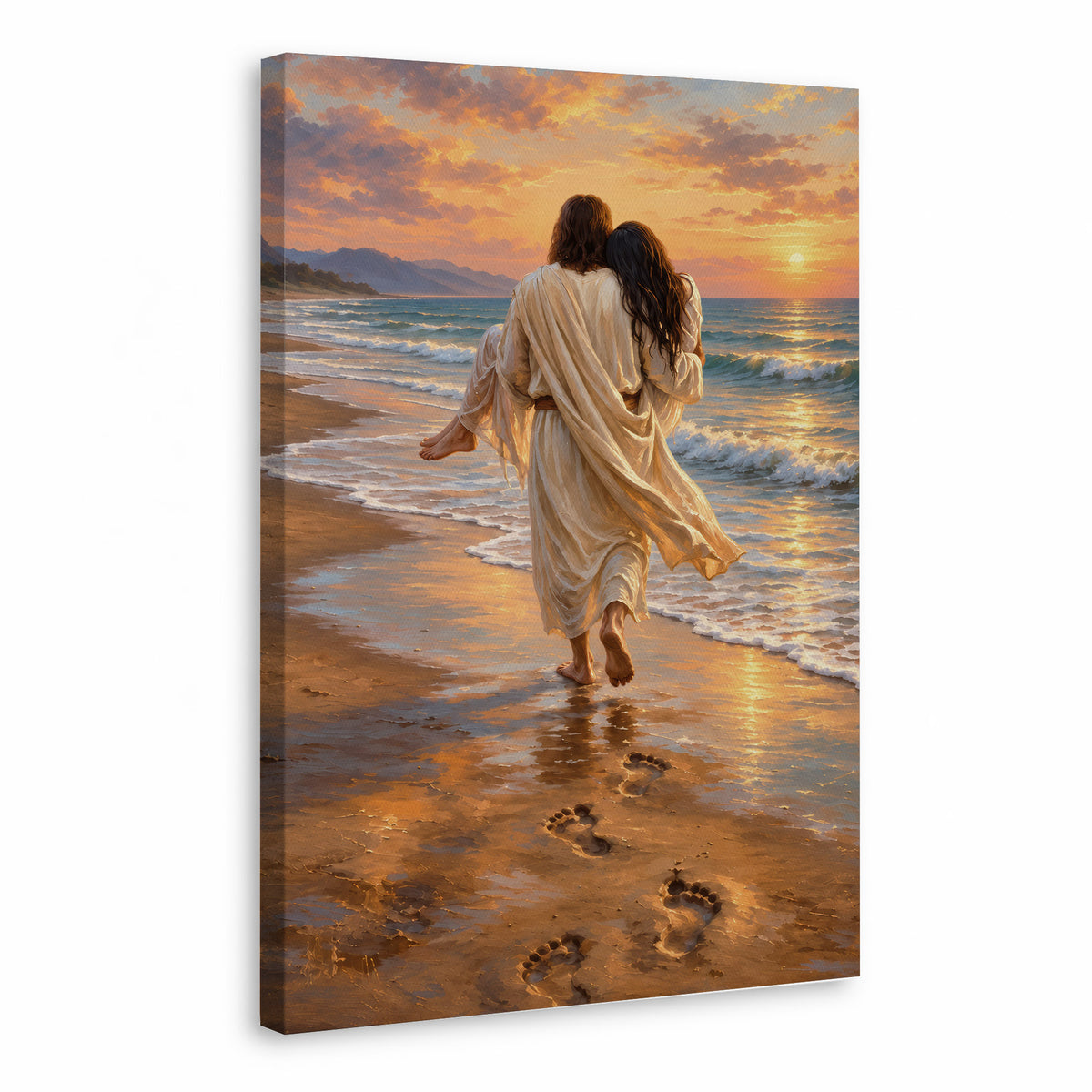 Jesus Carries Me On The Beach Christian Wall Art Poster/Canvas
