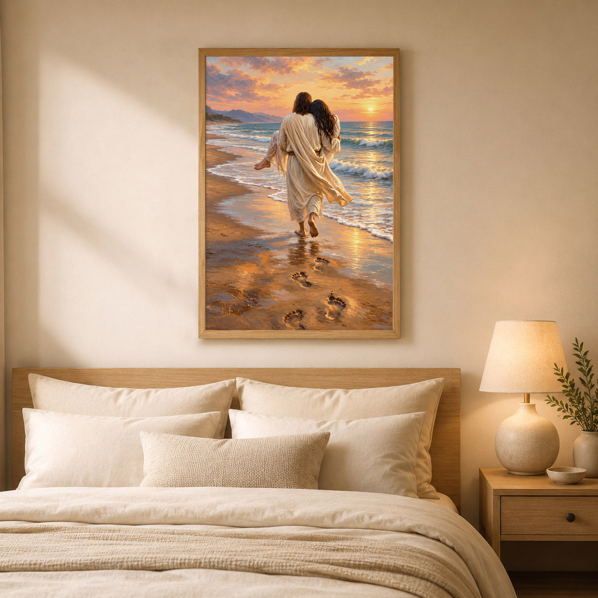 Jesus Carries Me On The Beach Christian Wall Art Poster/Canvas