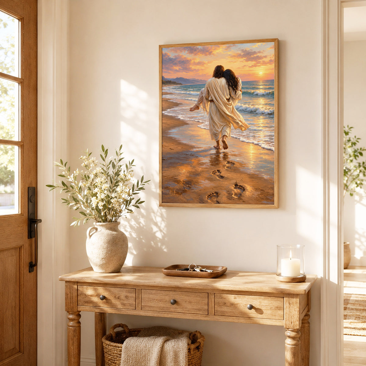 Jesus Carries Me On The Beach Christian Wall Art Poster/Canvas