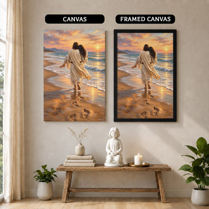 Jesus Carries Me On The Beach Christian Wall Art Poster/Canvas