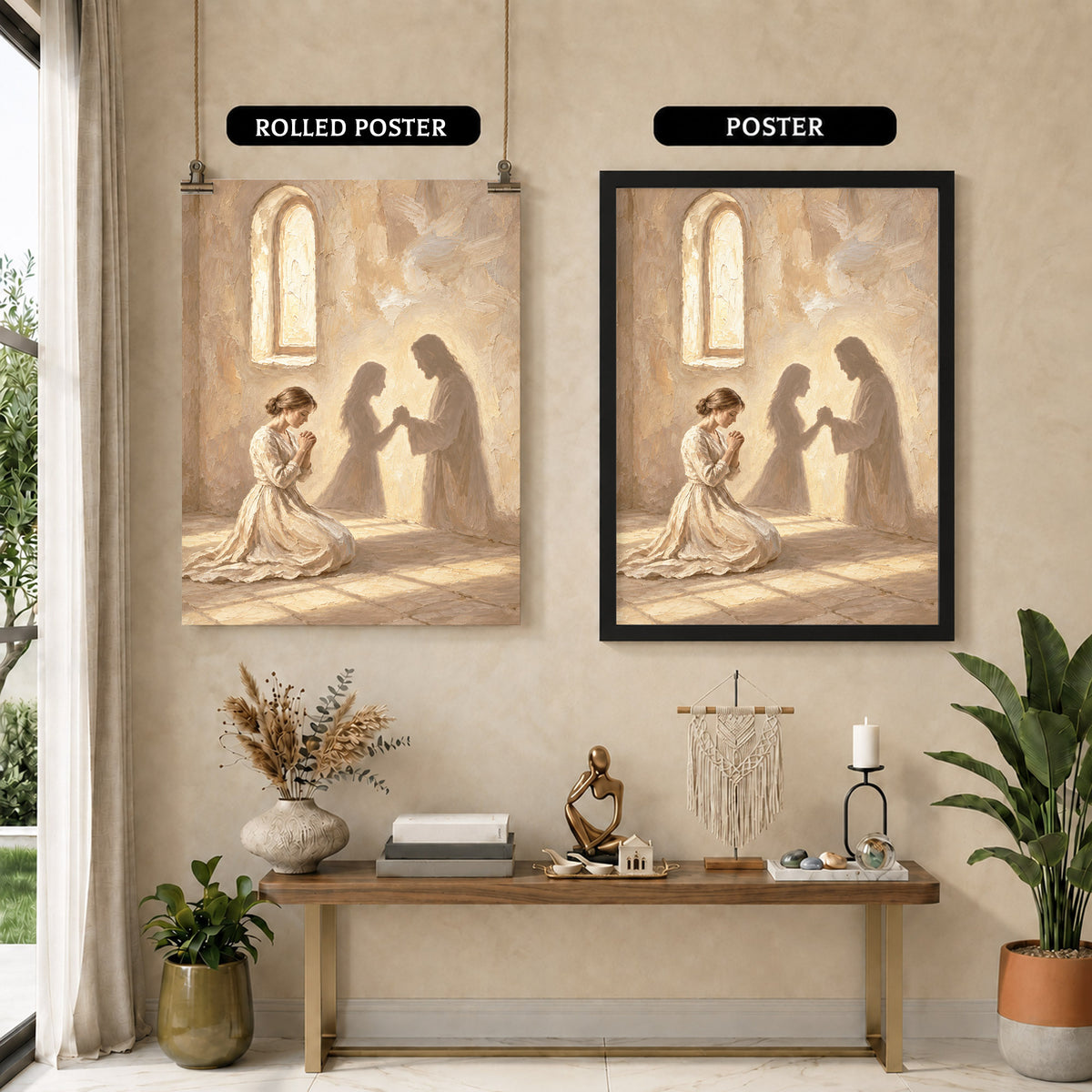 Jesus by Your Side Canvas/Poster – Praying Woman Christian Wall Art & Faith Decor