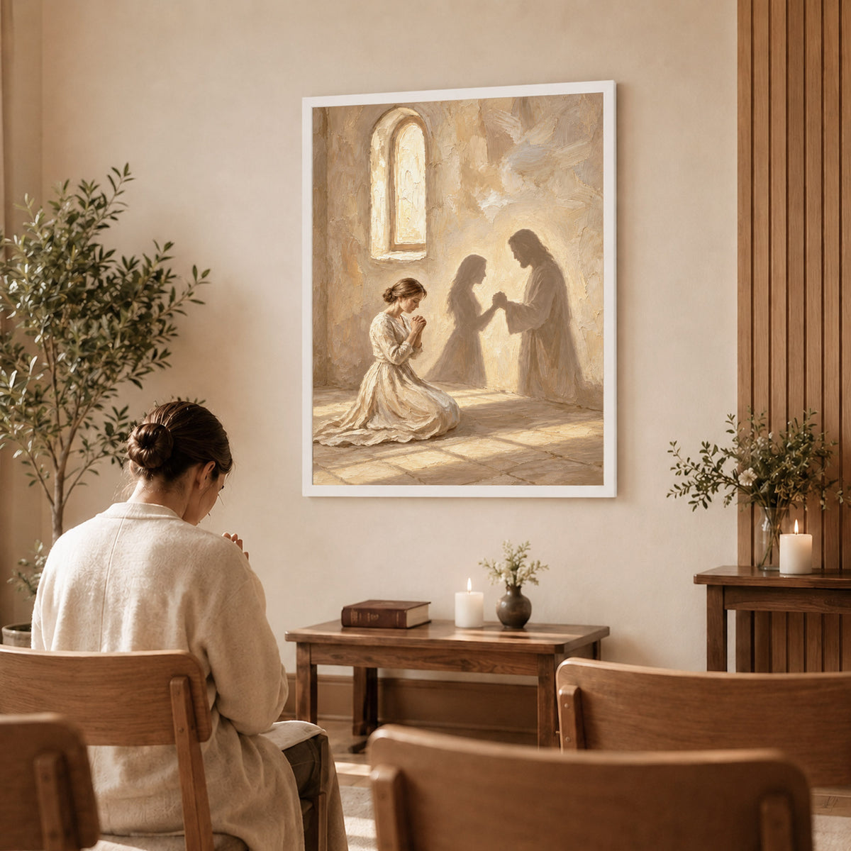 Jesus by Your Side Canvas/Poster – Praying Woman Christian Wall Art & Faith Decor