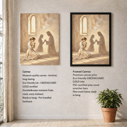 Jesus by Your Side Canvas/Poster – Praying Woman Christian Wall Art & Faith Decor