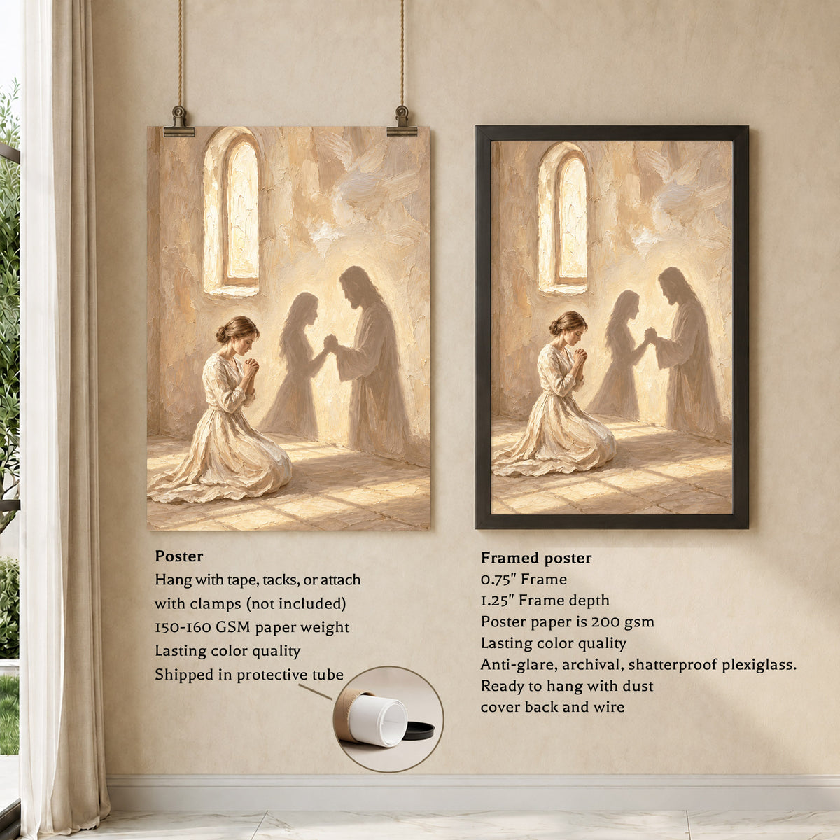 Jesus by Your Side Canvas/Poster – Praying Woman Christian Wall Art & Faith Decor