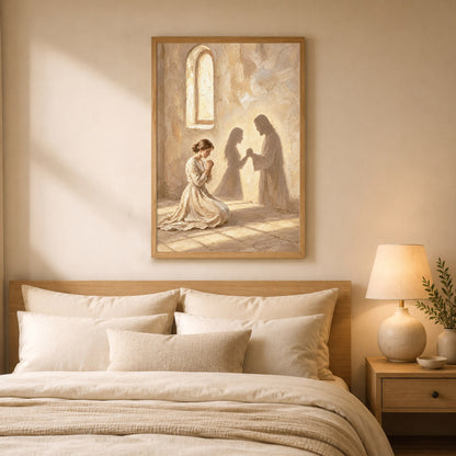 Jesus by Your Side Canvas/Poster – Praying Woman Christian Wall Art & Faith Decor