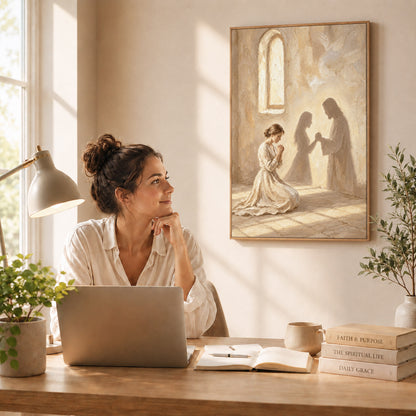 Jesus by Your Side Canvas/Poster – Praying Woman Christian Wall Art & Faith Decor