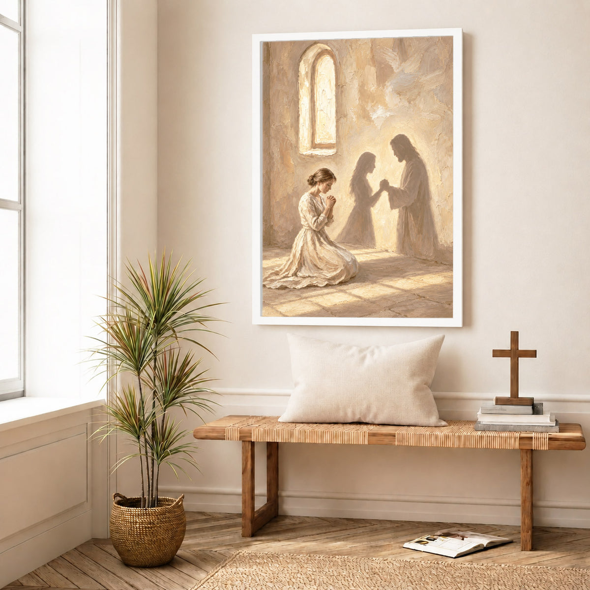 Jesus by Your Side Canvas/Poster – Praying Woman Christian Wall Art & Faith Decor