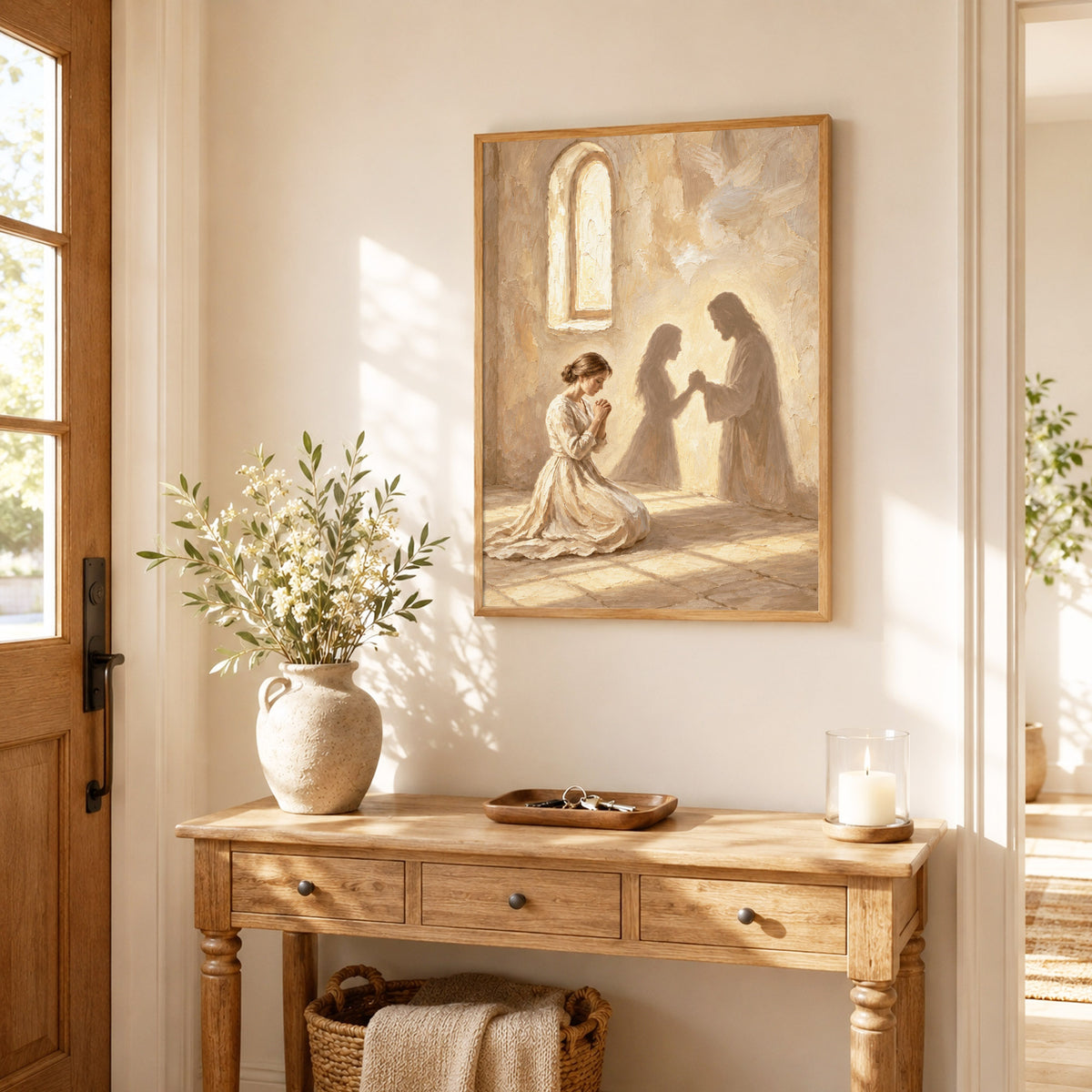 Jesus by Your Side Canvas/Poster – Praying Woman Christian Wall Art & Faith Decor