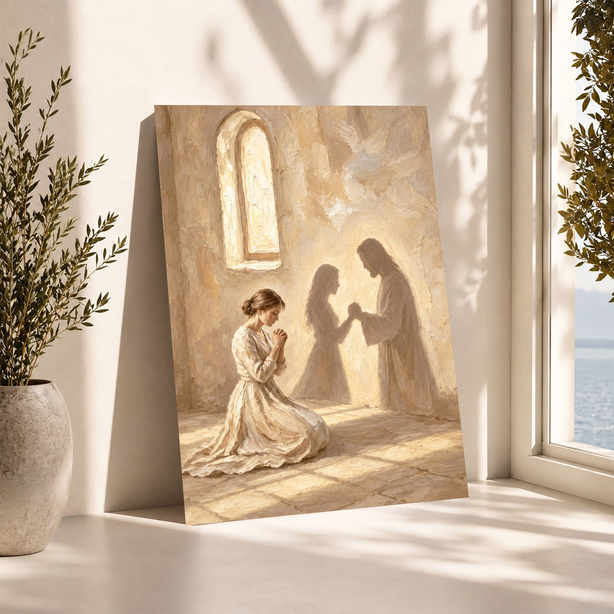 Jesus by Your Side Canvas/Poster – Praying Woman Christian Wall Art & Faith Decor