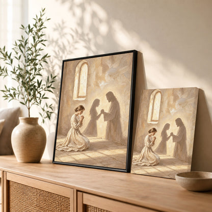 Jesus by Your Side Canvas/Poster – Praying Woman Christian Wall Art & Faith Decor