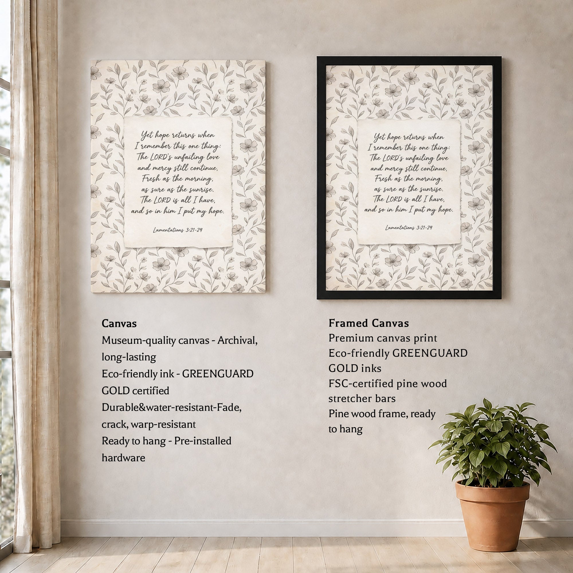 Lamentations 3:21-24 Vintage Floral Poster/Canvas