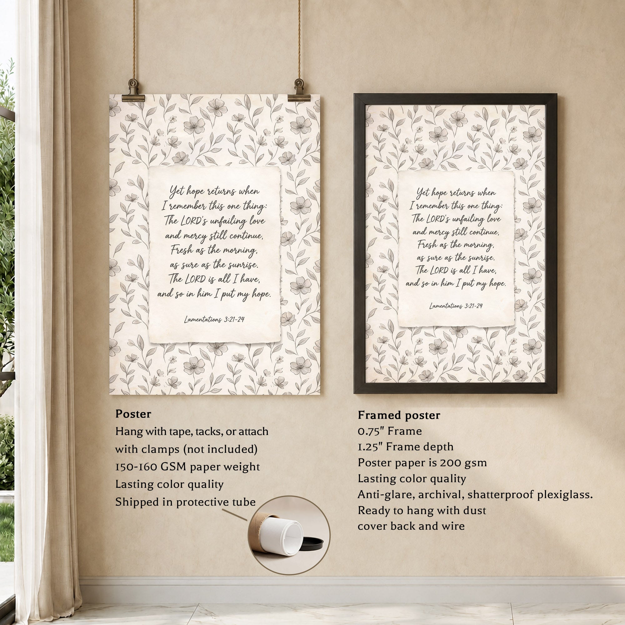 Lamentations 3:21-24 Vintage Floral Poster/Canvas