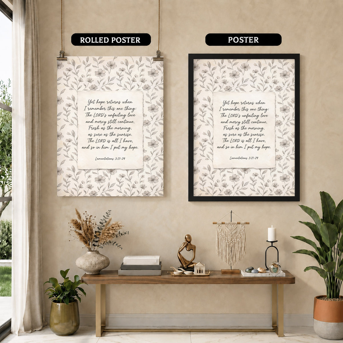 Lamentations 3:21-24 Vintage Floral Poster/Canvas