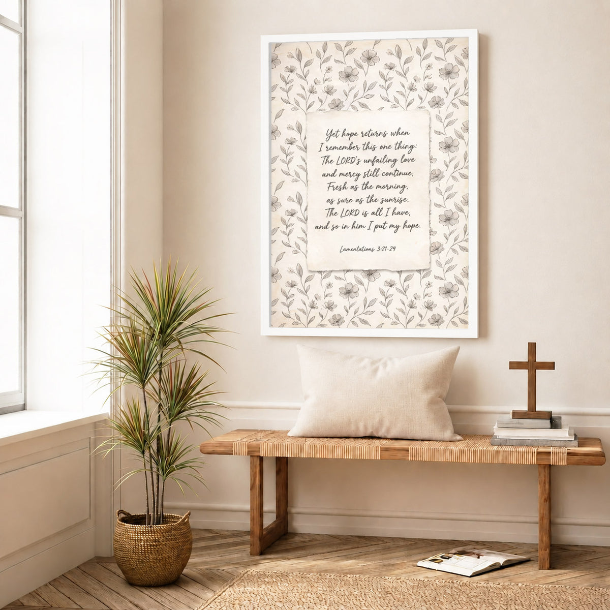 Lamentations 3:21-24 Vintage Floral Poster/Canvas