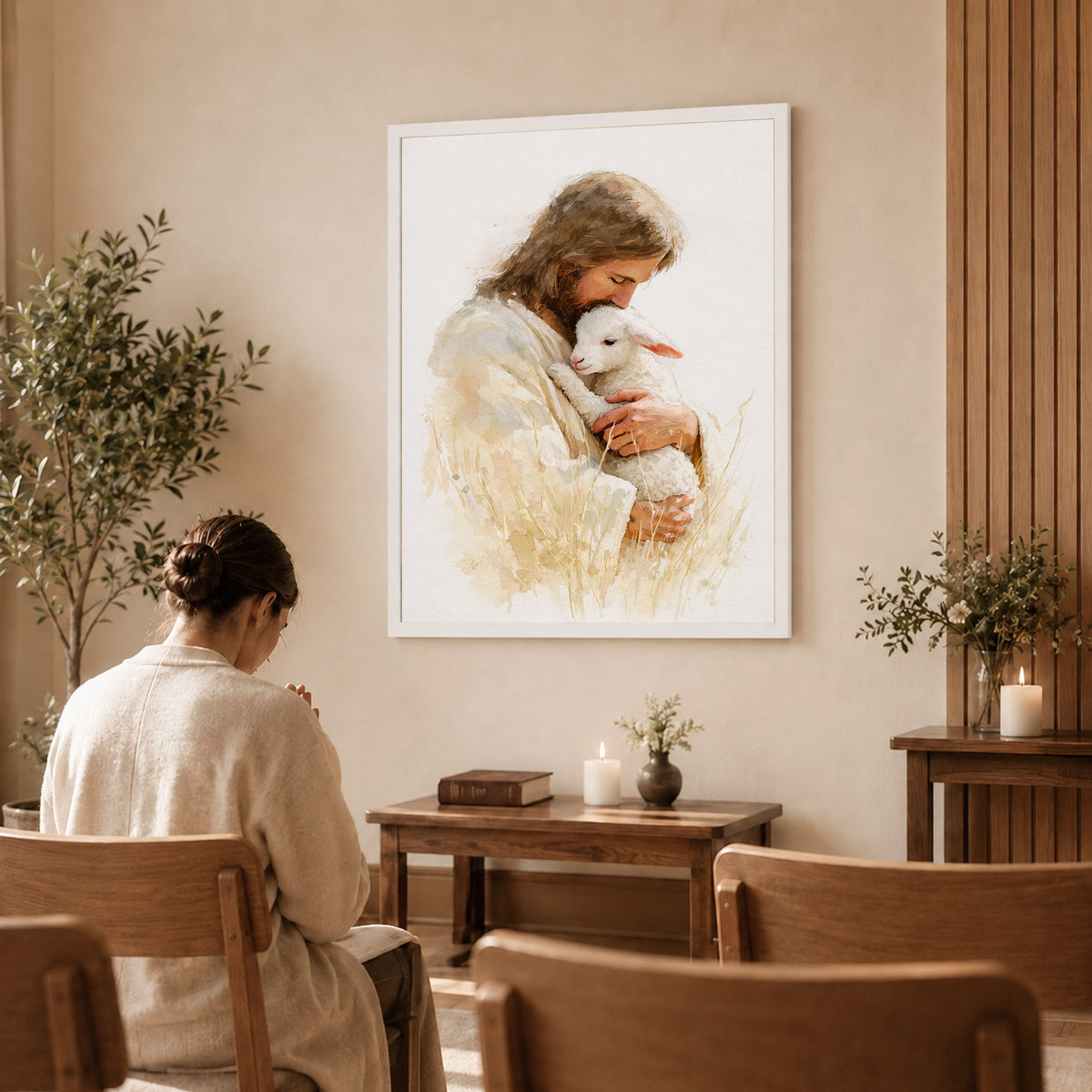 Jesus And The Lost Sheep Poster/Canvas