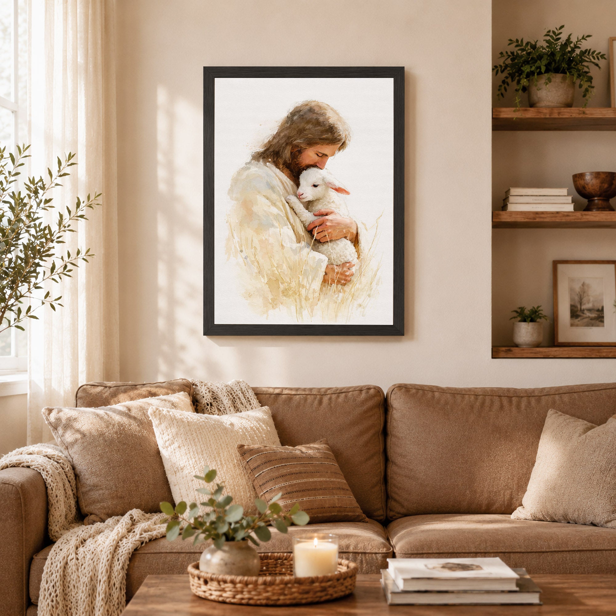 Jesus And The Lost Sheep Poster/Canvas