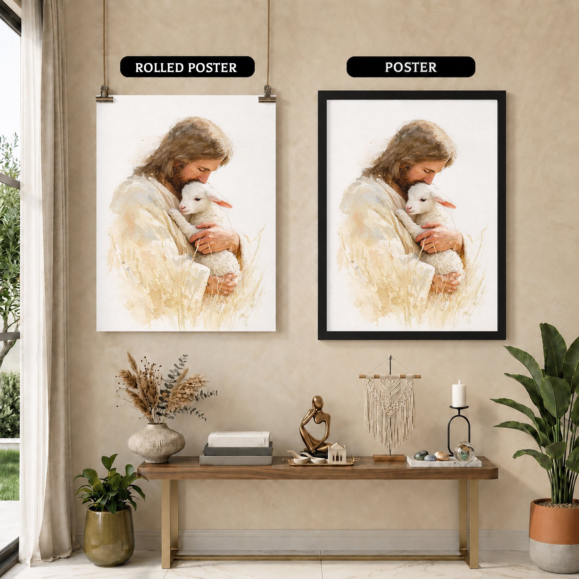 Jesus And The Lost Sheep Poster/Canvas