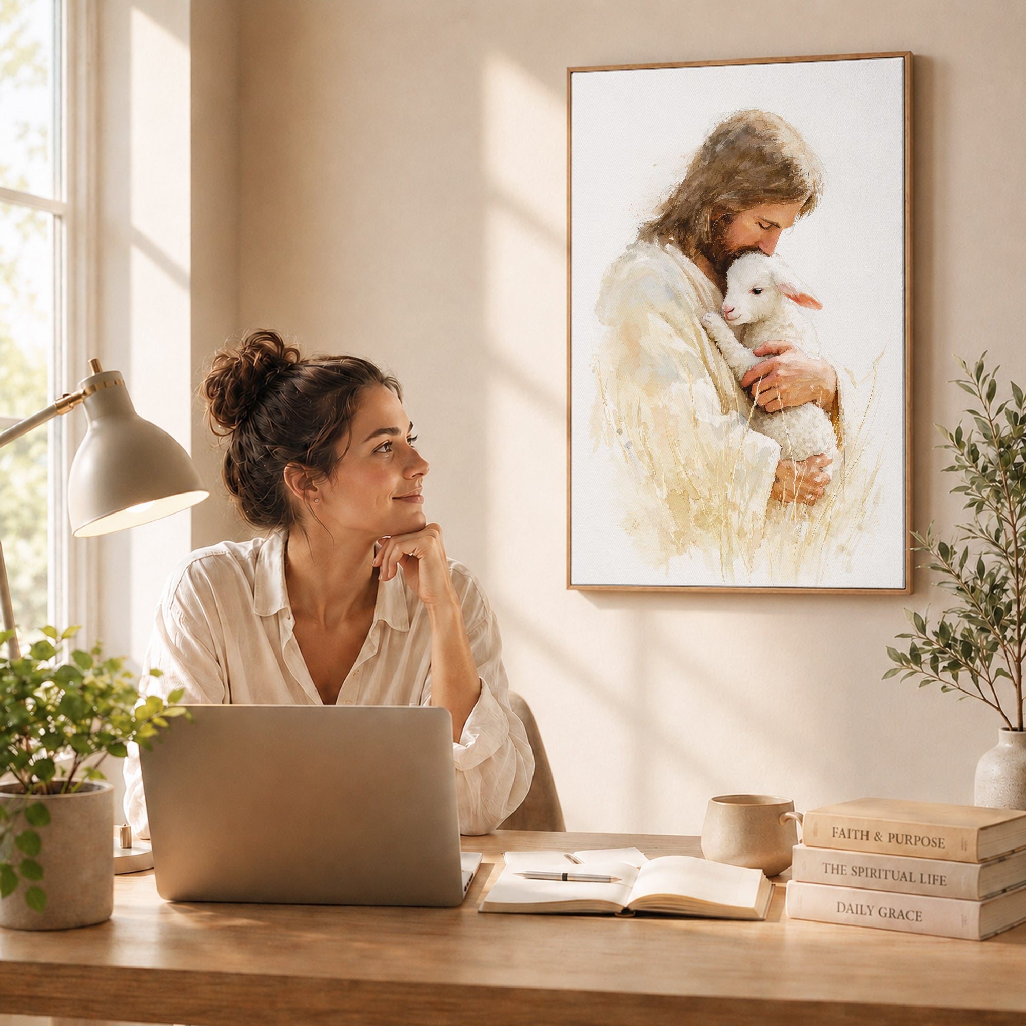 Jesus And The Lost Sheep Poster/Canvas
