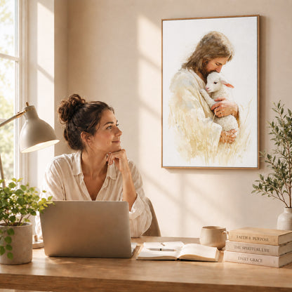 Jesus And The Lost Sheep Poster/Canvas