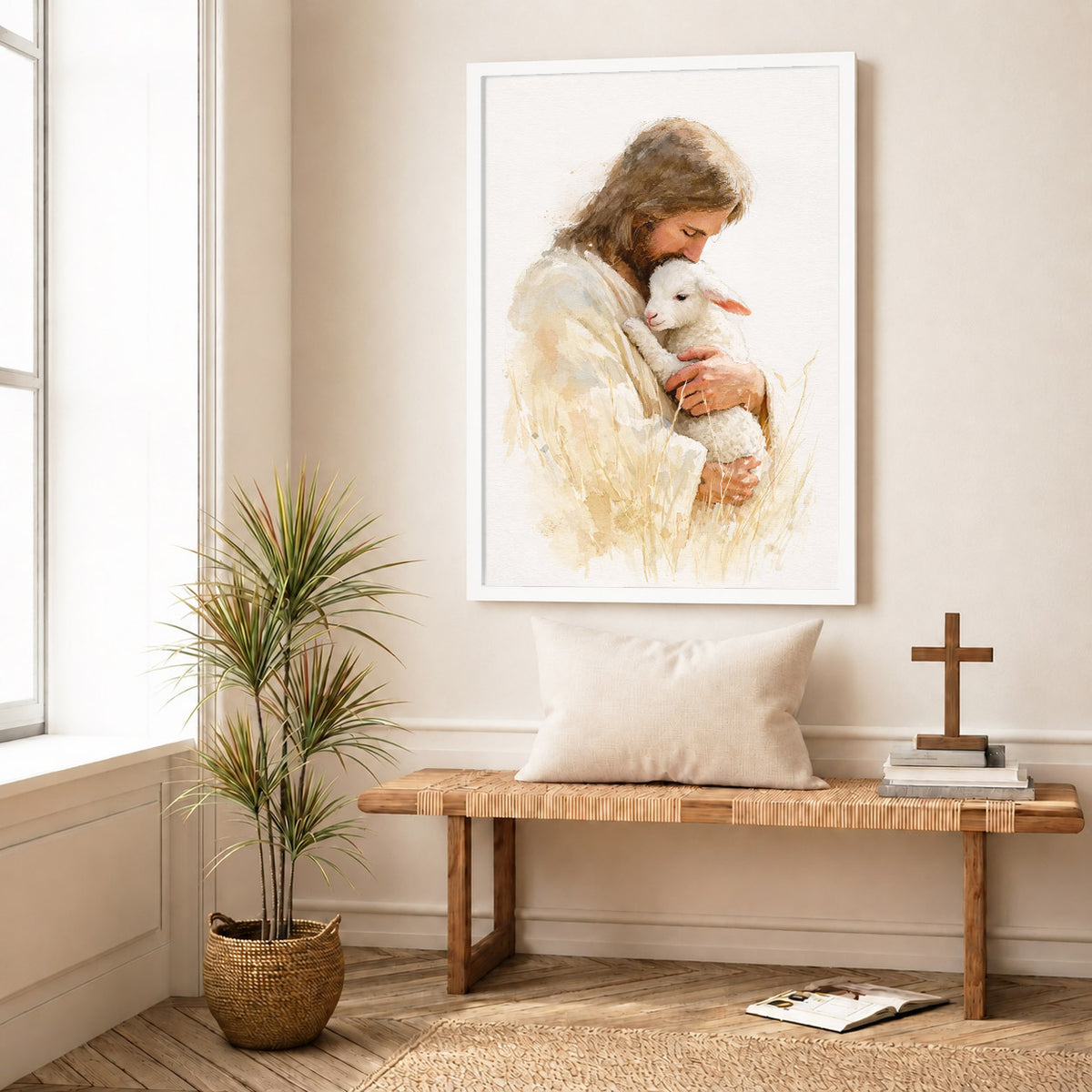 Jesus And The Lost Sheep Poster/Canvas